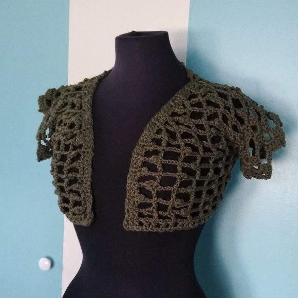 Handmade Crochet Forest Olive Green Vest - Picture 2 of 7